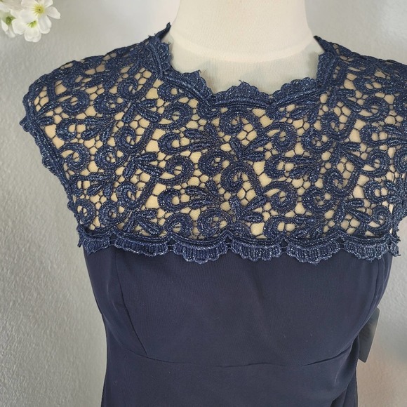 ALEX EVENINGS WOMEN'S METALLIC CUTOUT LACE DRESS NAVY GOLD METALLIC SZ 6… - Picture 8 of 13